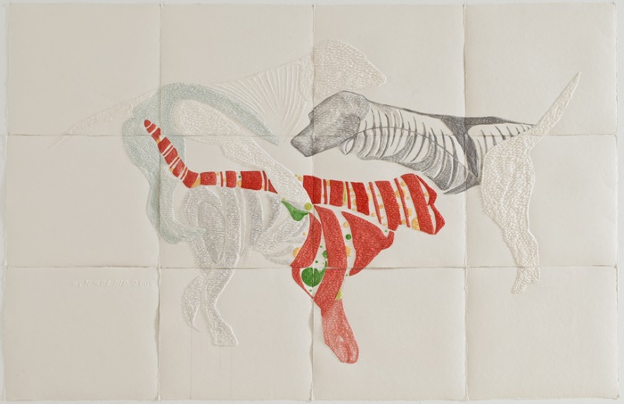 꼬리물기 Trapping Tails, Mixed media on Korean Paper, Unsew Paper, 138×212cm 이미지
